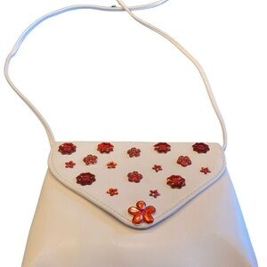 Light pink bag with Red Floral Embellishments-Women's Bag